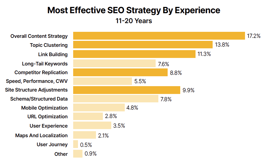 Statistik mit effektivsten SEO Strategien (10 - 20 Jahre Erfahrung)