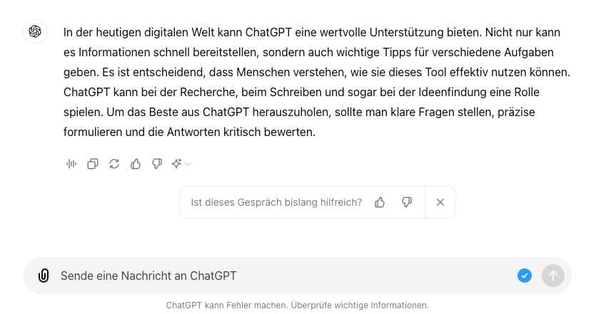 Das Bild zeigt einen von Chat GPT erstellten Text und verdeutlicht dabei die Schwachstellen des KI-Tools und wie man diese erkennt.