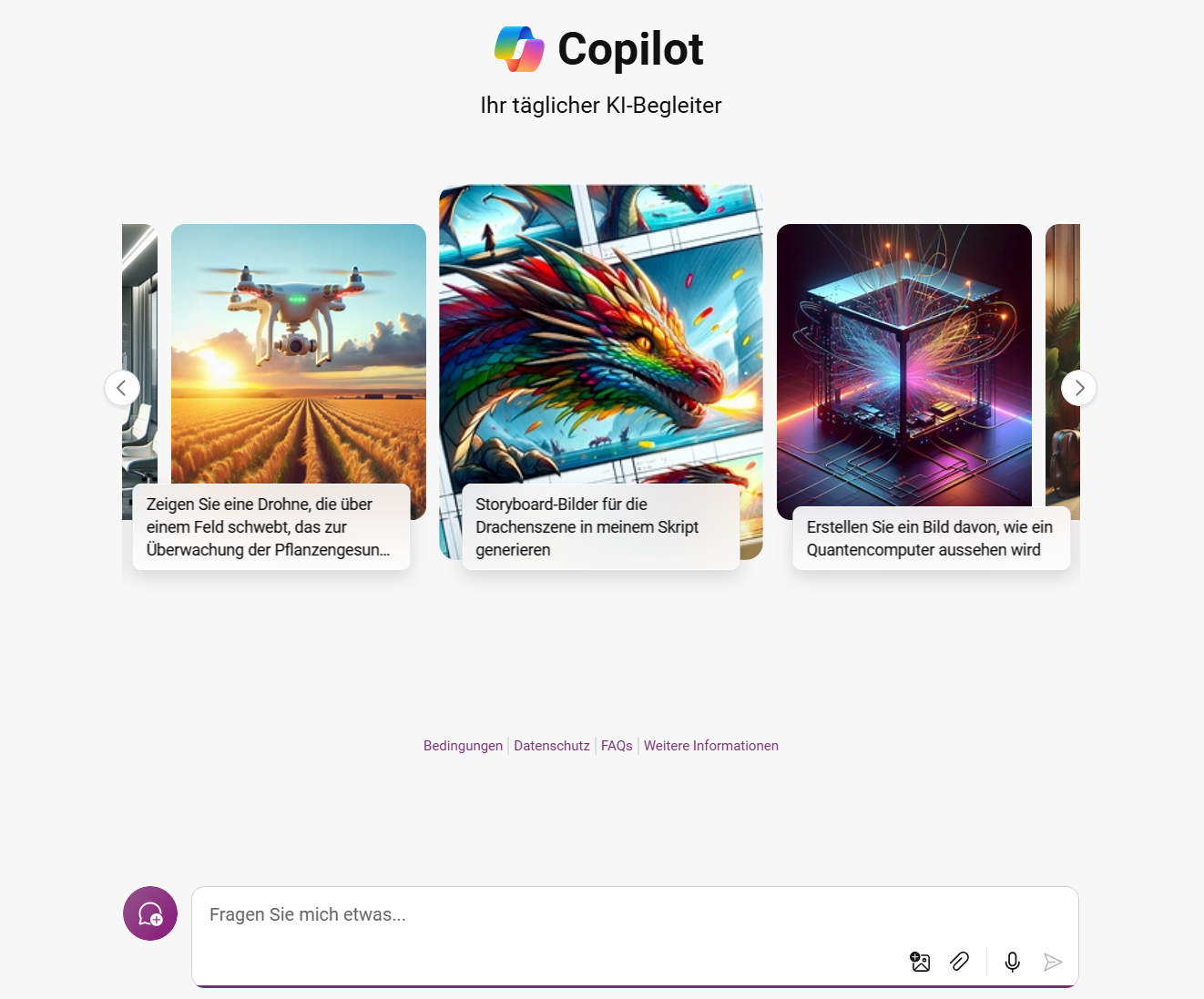 Startseite des KI-Tools Copilot