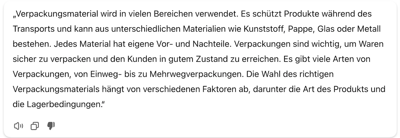 Das Bild zeigt das Ergebnis eines schlechten Prompts zum Thema Verpackungsmaterial ohne jegliche Spezifikationen.